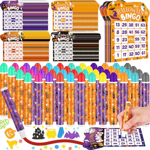 Eersida 192 Pack Halloween Bingo Game Cards and 0.4 oz Dot Daubers Set Includes 144 Bingo Cards and 48 Dot Markers Game Supplies Set Party Favor Supplies Family Casino Play Night - style: Halloween