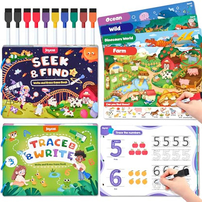 JoyCat Preschool Learning Activities Set (2-Pack) – Seek & Find Game Books and Letters Numbers Handwriting Practice Tracing Workbooks for Toddlers & Kids, Birthday Gifts for Girls and Boys Ages 3-5 - style: 6. Seek & Find+Trace & Write