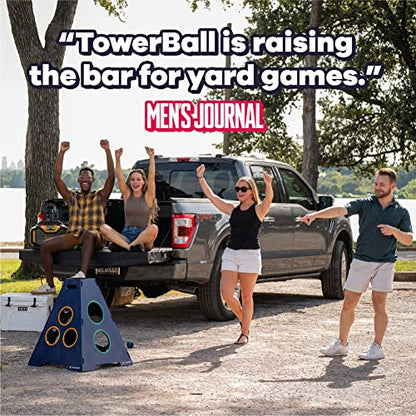 Caliber Games TowerBall Bundle - Backyard, Lawn, Beach & Tailgate Game - Great for All Ages & Group Sizes - Includes Collapsible Tower, 8 Balls (4 Green and 4 Blue), and a Premium Backpack