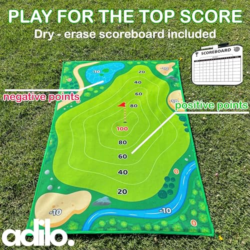 Golf Chipping Game Mat with Target, Hitting Mat, Practice Mat Outdoor & Indoor Golf Games for Kids & Adults,Sticky Score Playing Club & Balls for Backyard Garage Home Game