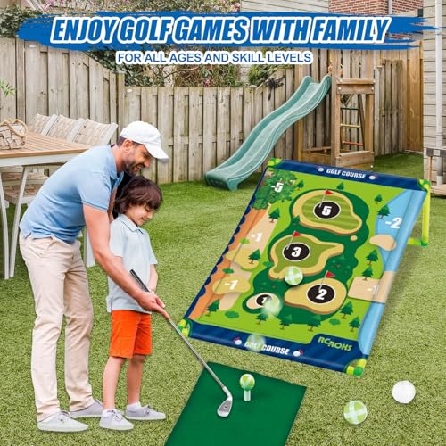 Velcro Golf Chipping Game Set w/t 2 Clubs, Portable Sticky Golf Battle Game for Indoor Outdoor Backyard Park Beach, Practice Kit for Kids Juniors Adult Family, Golf Gifts for Party Birthday Christmas