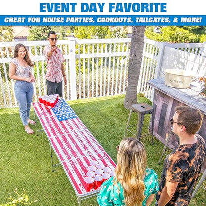 GoPong 8 Foot Portable Beer Pong/Tailgate Tables (Black, Football, American Flag, or Custom Dry Erase) - color: American Flag