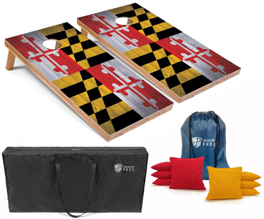 Tailgating Pros Regulation Cornhole Boards Flag Set - Includes 8 Bean Bags, Carrying Cases, and 4'x2' Corn Hole Toss Game - color: Maryland Flag
