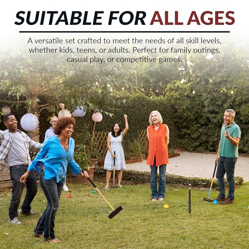 Hathaway Deluxe 6-Player Croquet Set for Adults, Kids & Families – Includes Durable Hardwood Mallets & Handles, Chip-Resistant Croquet Balls, Steel Wickets, Nylon Carrying Bag - 33.5"L x 9"W x 2.75"H