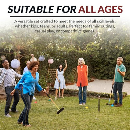 Hathaway Deluxe 6-Player Croquet Set for Adults, Kids & Families – Includes Durable Hardwood Mallets & Handles, Chip-Resistant Croquet Balls, Steel Wickets, Nylon Carrying Bag - 33.5"L x 9"W x 2.75"H