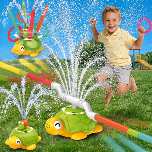 Sprinkler for Kids Water Toys: Airyard 3-in-1 Turtle Sprinkler Toys 360° Rotating Spray with Snail Plash Ring Toss Game for Backyard Outdoor Summer Toys Water Game Toys for Boys Girls Kids Ages 3-8