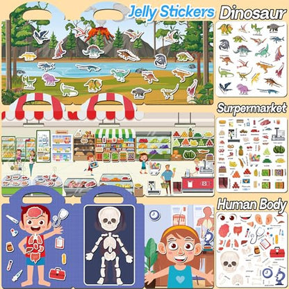 iGetooy 6 Sets Reusable Sticker Book for Toddlers 1-3, Jelly Sticker Books for Toddlers 2-4 Years, Toddler Travel Toys for Kids 2 3 4 Year Old Girls Boys