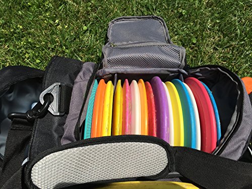 The Throwback Sack - Frisbee Disc Golf Bag with Cooler - Holds 12 to 15 Discs + 6 Cold Drinks + Water Bottle Holder - Extra Padding, Comfortable Strap - Room for All Your Disc Golf Accessories