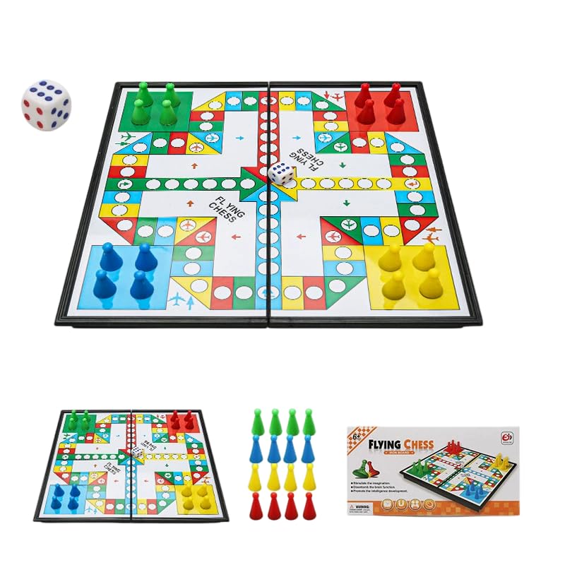 1 Pcs 5 in 1 Magnetic Foldable Board Game Set, Flying Chess Ludo Checkers Backgammon, Portable Travel Family Tabletop Game（Magnetic Flying Chess Board）