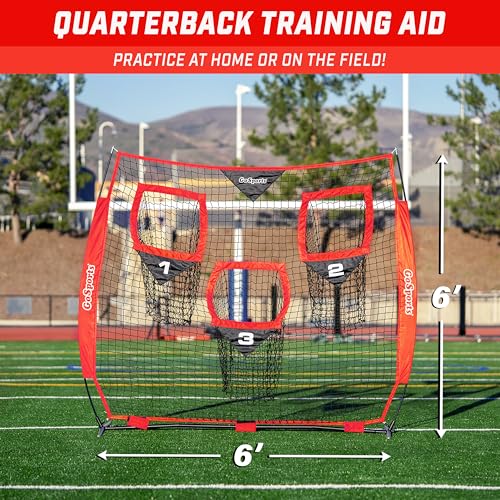 GoSports Football Throwing Net - 8 x 8 ft or 6 x 6 ft Nets - Choose Black or Red - color: 6 x 6 ft Red