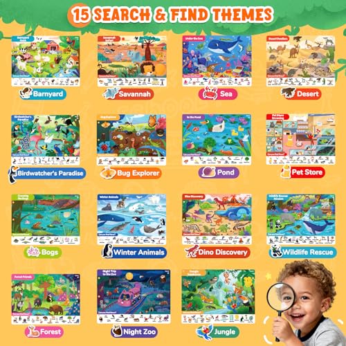 JoyCat Search and Find Activity Books, Animal Preschool Learning Activities for Toddlers & Kids, Travel Toys for Road Trip Car and Airplane, Busy Toy, Educational Game Gifts for Boys Girls Ages 3-5 - style: Animal