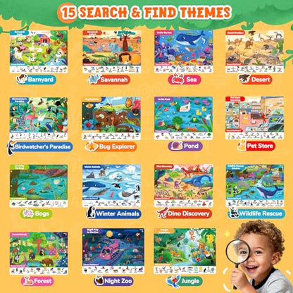 JoyCat Search and Find Activity Books, Animal Preschool Learning Activities for Toddlers & Kids, Travel Toys for Road Trip Car and Airplane, Busy Toy, Educational Game Gifts for Boys Girls Ages 3-5 - style: Animal