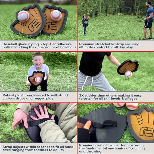 Toss and Catch Ball Game Set - Easy to Use Sticky Balls & Beginner Baseball Training Glove - Premium Toy Paddle Fits All Hand Sizes From Toddlers to Teens & Adults - Fun Gift Idea for Boys and Girls - style: 2 Pack