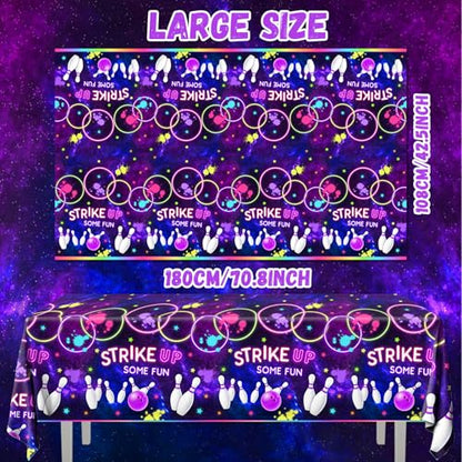 Bowling Birthday Supplies Tablecloth 3Pcs Let's Strike Up Some Fun Bowling Party Decorations Rainbow Neon Glow Girls Birthday Party Favors Disposable Plastic Table Cover