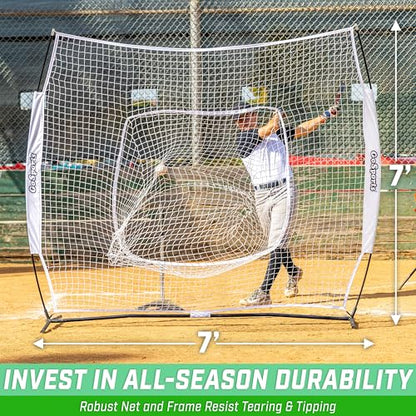 GoSports 7 x 7 ft Baseball & Softball Nets - Available in Team Colors - Batting & Pitching Net with Strike Zone - color: White