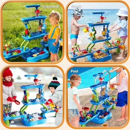 5-Tier Water Table for Toddlers Kids Ages 1-3 3-5 4-8, Sand and Water Table with Rich Activity Set, Summer Outdoor Beach Outside Backgard Pool Toys for Kids Boys Girls - color: Blue9969