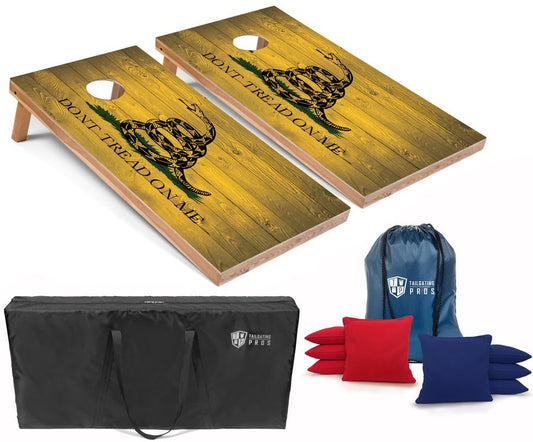 Tailgating Pros Regulation Cornhole Boards Flag Set - Includes 8 Bean Bags, Carrying Cases, and 4'x2' Corn Hole Toss Game - color: Gadsden Flag