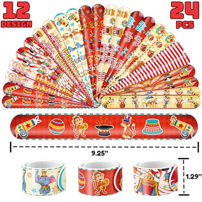 Cherisnowy 72PCS Carnival Party Set 48PCS Temporary Tattoos & 24PCS Slap Bracelets Fun Circus Themed Birthday Supplies, Baby Shower Gifts, Classroom Rewards & Party Decor for Kids Boys & Girls