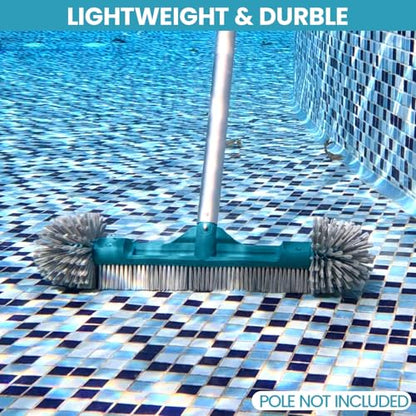 20” Pool Brush Head with Round Ends, Nylon Bristles, Extra Wide Plastic Pool Scrubber Brush for Cleaning Swimming Pool Walls, Steps & Corners Faster, Safe for Vinyl Liner(No Pole) - size: 20" Pool Brush