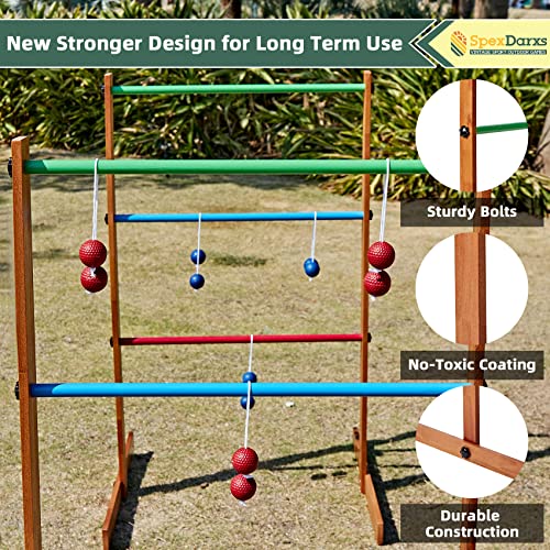 SpexDarxs Ladder Toss Outdoor Game, Wooden Golf Tossing Set with 6 Ball Bolas & Carrying Bag, Lawn Backyard Games for Teenager & Adult & Family