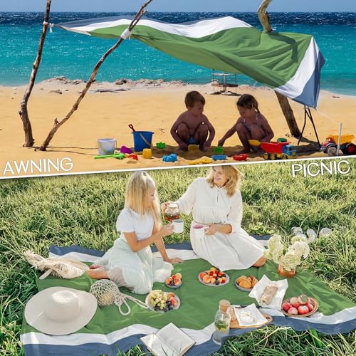 BYDOLL Beach Blanket Waterproof Sandproof Large Sand Free,78''X81''/10'X9' Oversized Sandless Lightweight Blanket Picnic Mat for Beach Travel Camping Hiking with Stakes - color: Army Green, size: 78"X110"