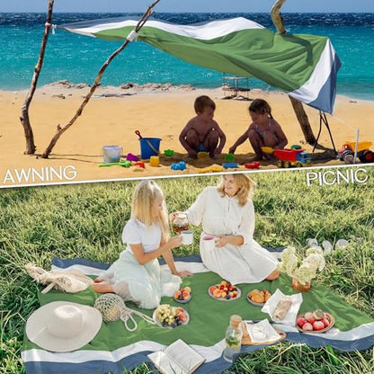 BYDOLL Beach Blanket Waterproof Sandproof Large Sand Free,78''X81''/10'X9' Oversized Sandless Lightweight Blanket Picnic Mat for Beach Travel Camping Hiking with Stakes - color: Army Green, size: 78"X110"