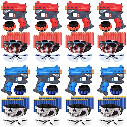 TiopLior Party Favors Compatible with Nerf Party, 8 Sets Gun Parties Favors for Birthday Pack Included Mini Foam Pistols, 160 Foam Bullets, Safety Glasses, Wrist Belt Band, Face Masks - size: 8 Sets