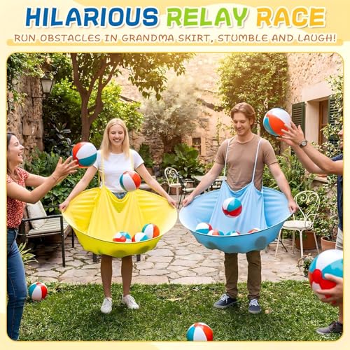 Ceenna Granny Skirt Outdoor Game, Inflatable Hilarious Ball Relay Set with Stretchy Granny Giant Skirt, Balls and Pump, Family Reunion Team Relay Game Party - color: Colorful