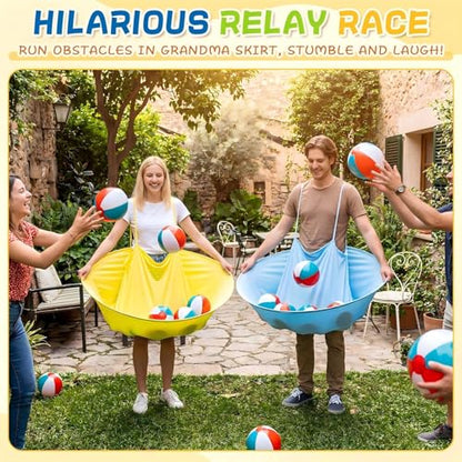 Ceenna Granny Skirt Outdoor Game, Inflatable Hilarious Ball Relay Set with Stretchy Granny Giant Skirt, Balls and Pump, Family Reunion Team Relay Game Party - color: Colorful