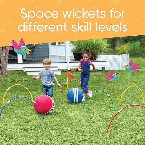 HearthSong Oversized Kick Croquet Outdoor Game fro 4+ years With Two 14" Cloth-Covered Balls, Seven Wickets, and Two Finish Flags