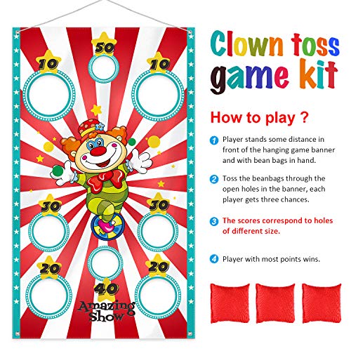 Blulu Carnival Toss Game Banner with 3 Bean Bags Carnival Game for Kids and Adults in Indoor Outdoor Activities Circus Theme Birthday Party Decoration Supply Set