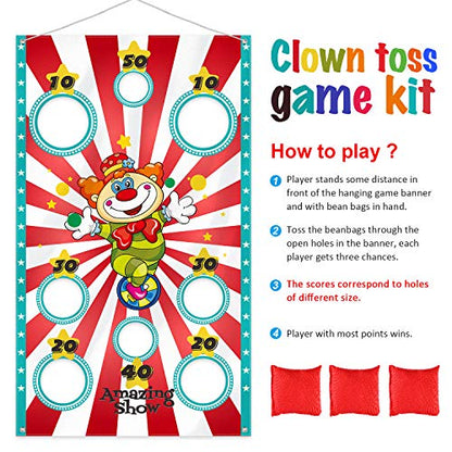 Blulu Carnival Toss Game Banner with 3 Bean Bags Carnival Game for Kids and Adults in Indoor Outdoor Activities Circus Theme Birthday Party Decoration Supply Set