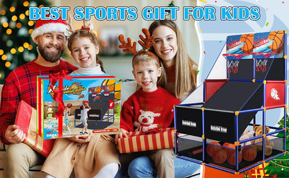 Arcade Basketball Game Set for Kids, Boy Toys Basketball Hoop with 4-5 Balls for 3-12 Years Old, Adjustable Height w/Pump & Storage Net for Kids Indoor Outdoor Sports Play, Christmas Birthday Gifts