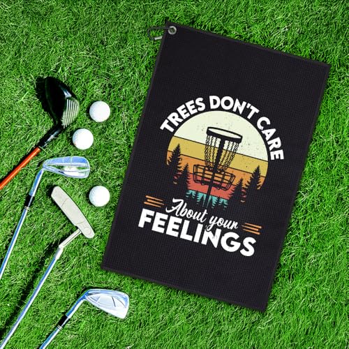 DYJYBMY Trees Don't Care About Your Feelings Printed Disc Golf Towel with Clip, Funny Sport Towel for Disc Lovers Golfer, Father's Day Appreciation Retirement Gifts for Husband Dad Grandpa Golf Lover - color: Black01