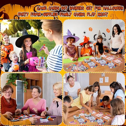Eersida 192 Pack Halloween Bingo Game Cards and 0.4 oz Dot Daubers Set Includes 144 Bingo Cards and 48 Dot Markers Game Supplies Set Party Favor Supplies Family Casino Play Night - style: Halloween