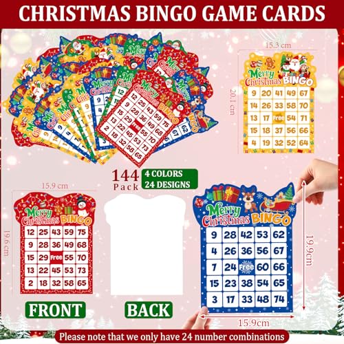 Eersida 192 Pack Christmas Bingo Game Cards and 0.4 oz Dot Daubers Set Includes 144 Bingo Cards and 48 Dot Markers Game Supplies Set for Christmas Supplies Family Casino Play Night Party Favor Gifts - style: Christmas