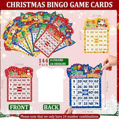 Eersida 192 Pack Christmas Bingo Game Cards and 0.4 oz Dot Daubers Set Includes 144 Bingo Cards and 48 Dot Markers Game Supplies Set for Christmas Supplies Family Casino Play Night Party Favor Gifts - style: Christmas