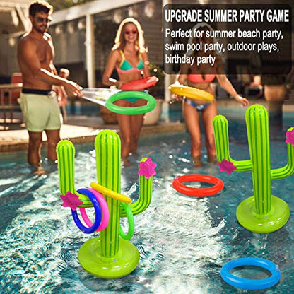 UNIME 2 Pack Inflatable Cactus Ring Toss Game Set,Cactus Target Toss Game Toys Summer Floating Swimming Ring Toss Game Toy for Fiesta Party Accessories Hawaiian Pool Beach Party Decoration Supplies