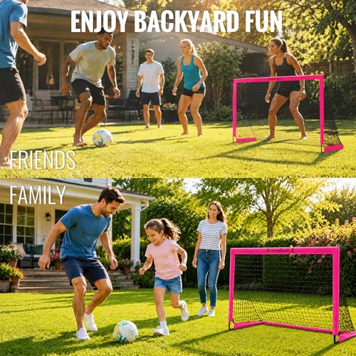 VavaCava 4'x3' Pink Soccer Goal Set, 2 Goals, 2 Balls, Keychain, 10 Cones, Pump, Carry Bag, Portable PopUp Soccer net for Backyard, SGS Certificate