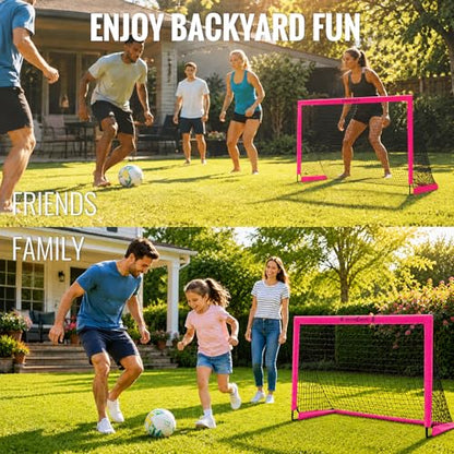 VavaCava 4'x3' Pink Soccer Goal Set, 2 Goals, 2 Balls, Keychain, 10 Cones, Pump, Carry Bag, Portable PopUp Soccer net for Backyard, SGS Certificate