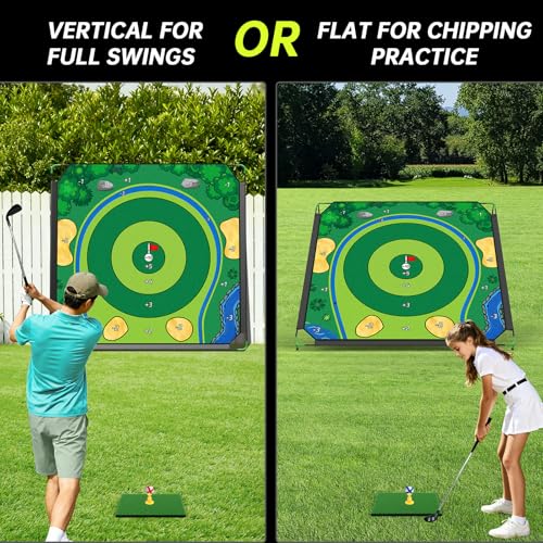 IGRL Golf Chipping Game Set, 71 X 71 in Large Golf Practice Mat with 2 Adjustable Clubs, Hitting Mat, 24 Sticky Balls, 2 Golf Tees, Scoreboard & Carry Bag, Indoor Outdoor Training Game for Adults