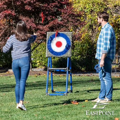 EastPoint Axe Throwing Game Set - 8 Foam & Plastic Throwing Axes - Heavy Duty Steel Frame - Over 5 Ft Tall - Folds Flat for Portable Outdoor Games - Unique Bristle Target for Yard Games