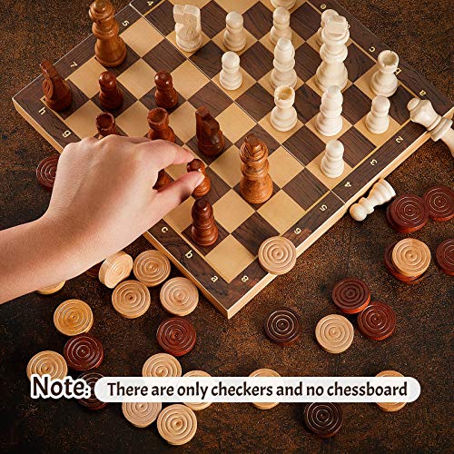 Sumind 80 Pieces Wooden Checkers Pieces 2 in 1 Handcrafted Chess with Drawstring Storage Pouch Wooden Chess Game Set Board Games Accessories in 2 Styles(Classic)