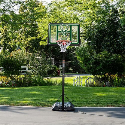 Lifetime NBA Milwaukee Bucks Portable Basketball Hoop, Adjustable Height 7.5-10 Ft, 44 Inch Shatterproof Fusion Backboard, Base with Wheels - color: Milwaukee Bucks