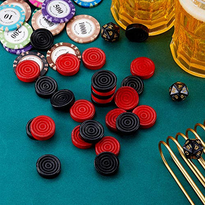 Sumind 48 Pcs Wooden Checkers Pieces 1.06 Inch Checker Pieces in Drawstring Storage Pouch Board Game with Stackable Ridge for Travel Office Backgammon Game(Red, Black) - color: Red, Black