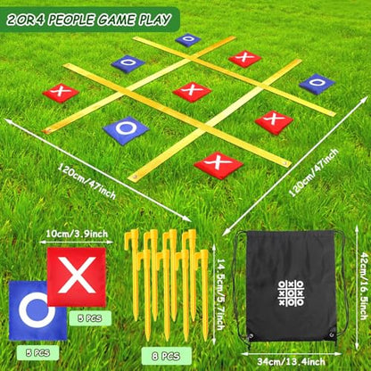 Jansun Giant Tic Tac Toe Outdoor Game, 4 Ft x 4 Ft Portable Tic Tac Toe Bean Bag Toss Game, Large Yard Toss Game Portable Toss Across Camping Games for Families Backyard Outdoor