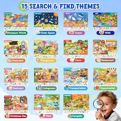 JoyCat Search and Find Activity Books, Preschool Learning Game Activities for Toddlers & Kids Ages 3-5, Travel Toys for Road Trip Car Airplane, Birthday Gifts for Girls and Boys 4-8 - style: Mixed Themes
