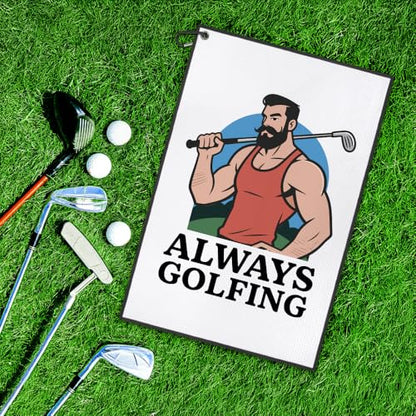 DYJYBMY Always Golfing Printed Golf Towel with Clip, Retro Golf Towel for Men, Retirement Gifts for Golfing Lover, Father's Day Birthday Appreciation Gifts for Grandpa Uncle Dad Husband Golfer - color: White03
