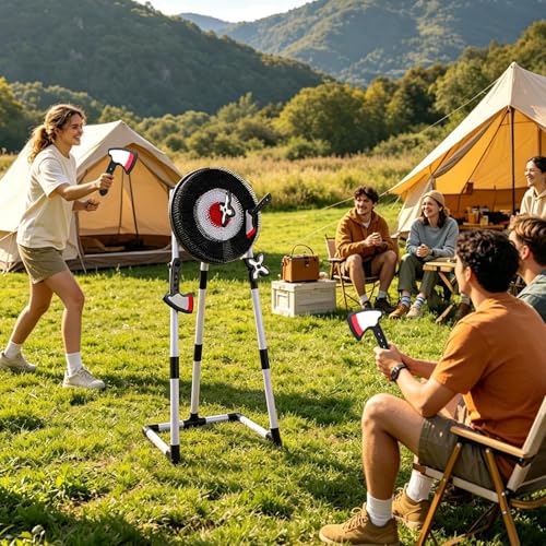 Axe Throwing Game for Backyard - Foam Target Set, Safe Outdoor Toss Toy with Strong Adhesion, Sticky Hook Loop Board, Family Lawn Activity, Soft Hatchet Game for Fun Social Interaction