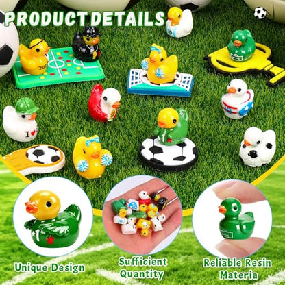 120Pcs World Soccer Cup Mini Resin Ducks 10 Style Sports Theme Miniature Soccer Ducks Bulk Player Referee Goalkeeper Tiny Duck Figures for Soccer Party Favors Desk Shelf Decor Sports Fans Gifts - style: 120Pcs-10 Style Soccer Duck